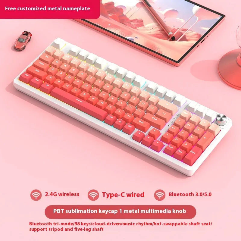 98-key wireless Bluetooth mechanical keyboard kit with metal knob and multiple colour background options