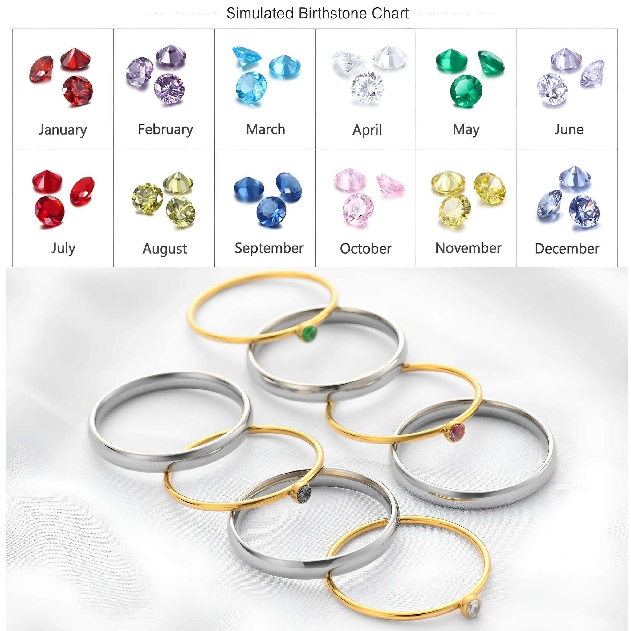 December birthstone ring with engraved geometric design in titanium steel