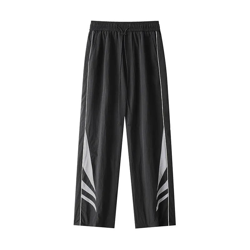 Men's black straight-leg casual trousers with button fly and loose fit