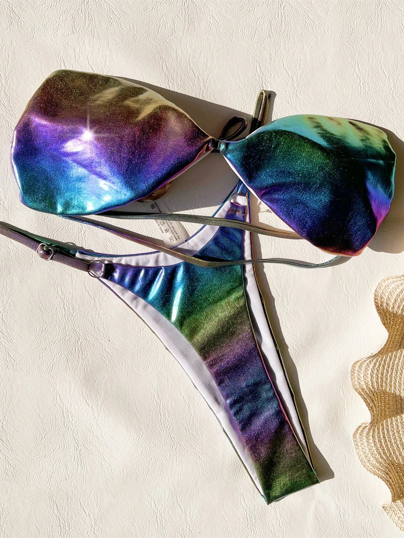 Women's gradient purple bikini swimsuit set in polyester fabric for swimming