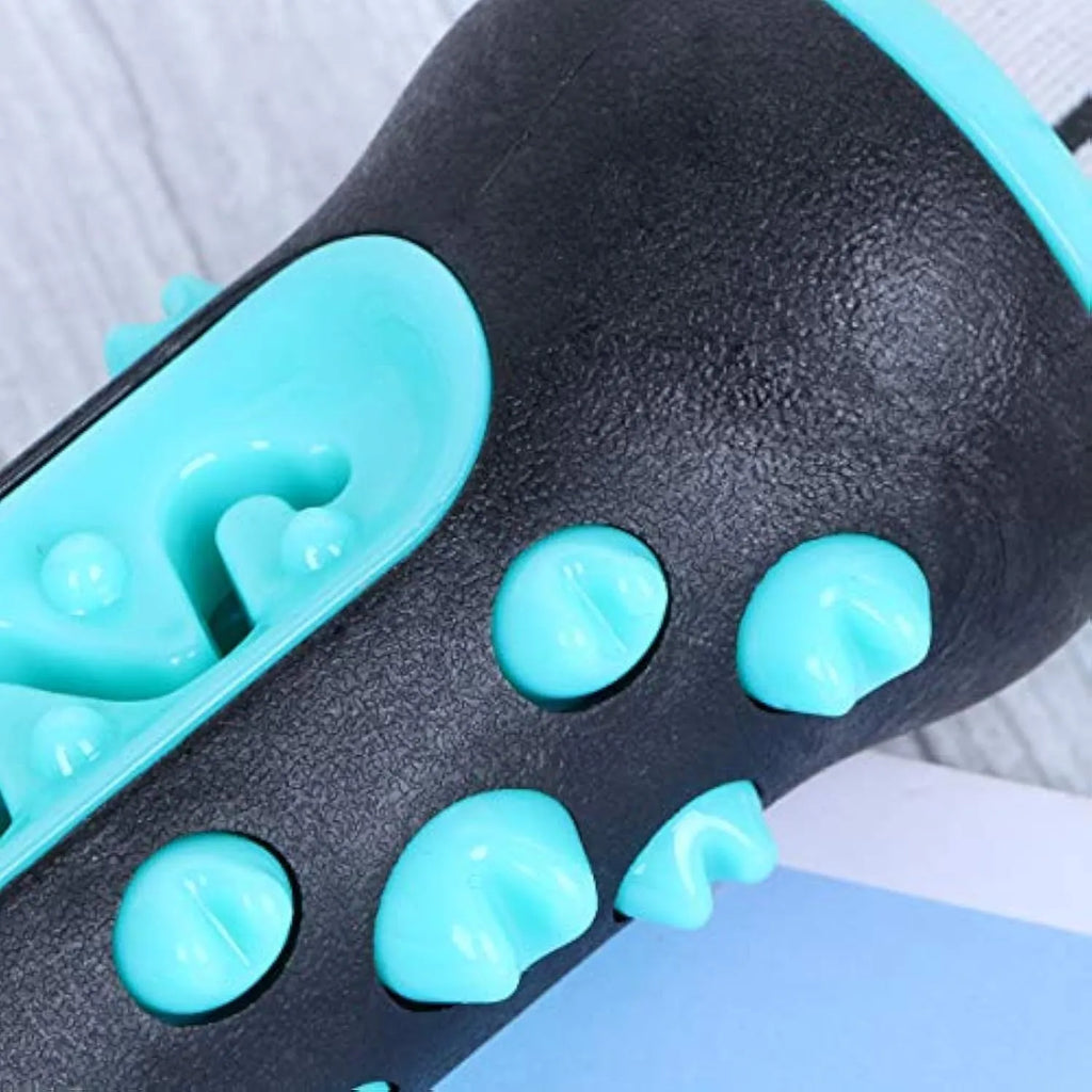 Colourful natural rubber dog dental chew stick with textured cleaning surface for small medium dogs.