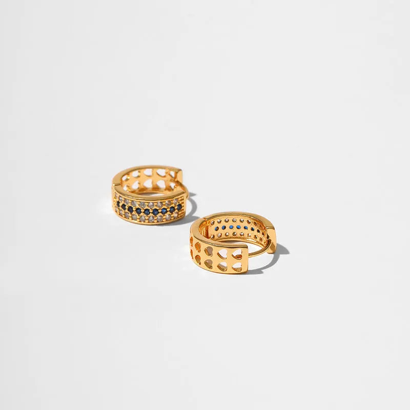 Women's round geometric earrings with gold plating on copper base, colour KE1268