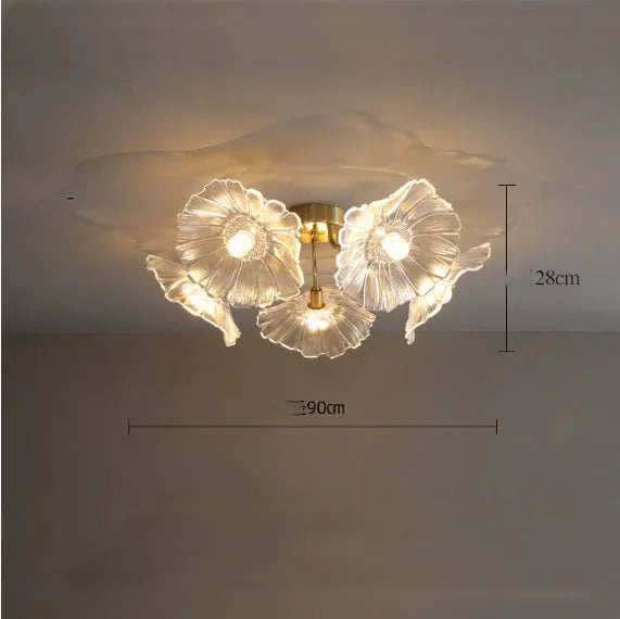 Creative artificial flower ceiling lamp with LED lighting in modern home setting