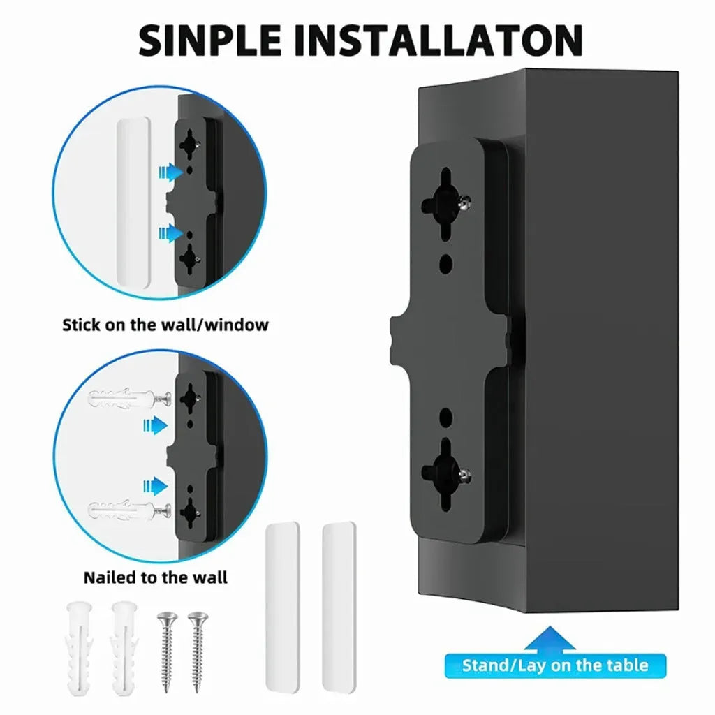 Black indoor digital television antenna with mounting accessories including expansion tubes and screws