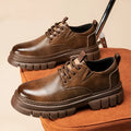 Leather lace-up work casual shoes in black and brown with low heel and rubber sole