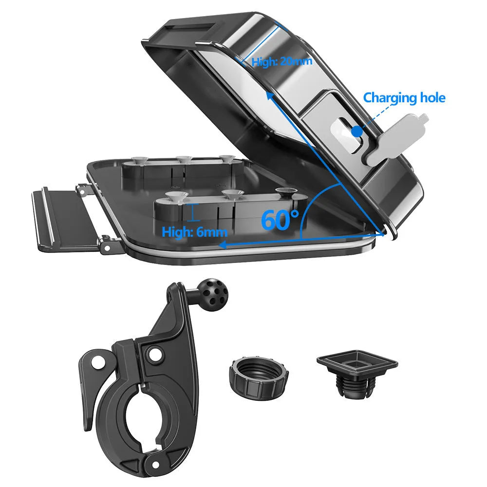 Waterproof ABS+PC silicone bicycle motorcycle phone holder with rearview mirror mount option in black colour
