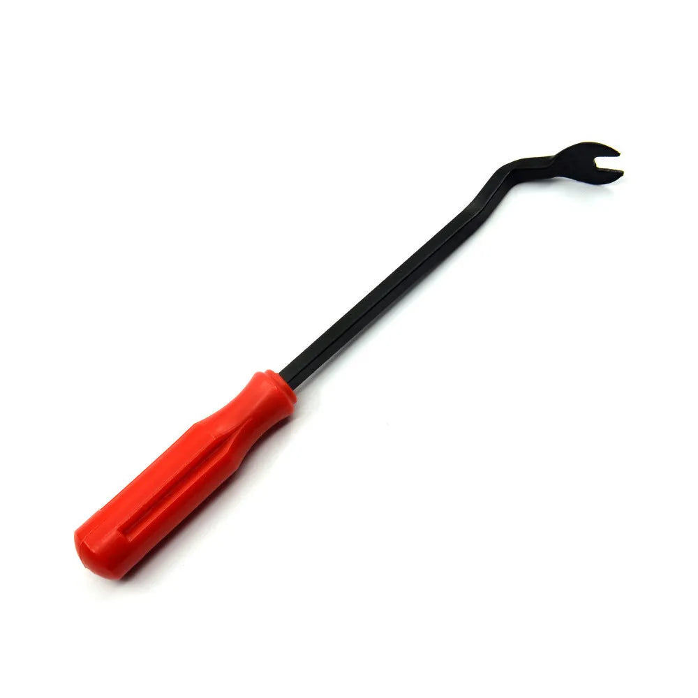 Red handle automotive door panel clip removal pliers for General Motors vehicles with light switch functionality
