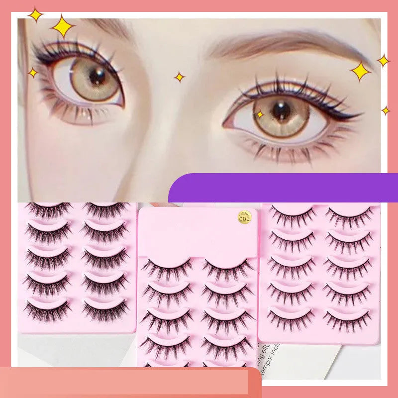 Pack of manga-style false eyelashes showing three wispy styles 007, 008, 009 for anime cosplay makeup.