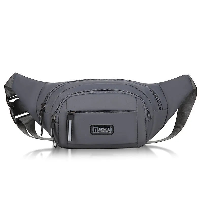 Men's nylon waterproof waist bag in black with a 40cm width for crossbody carry
