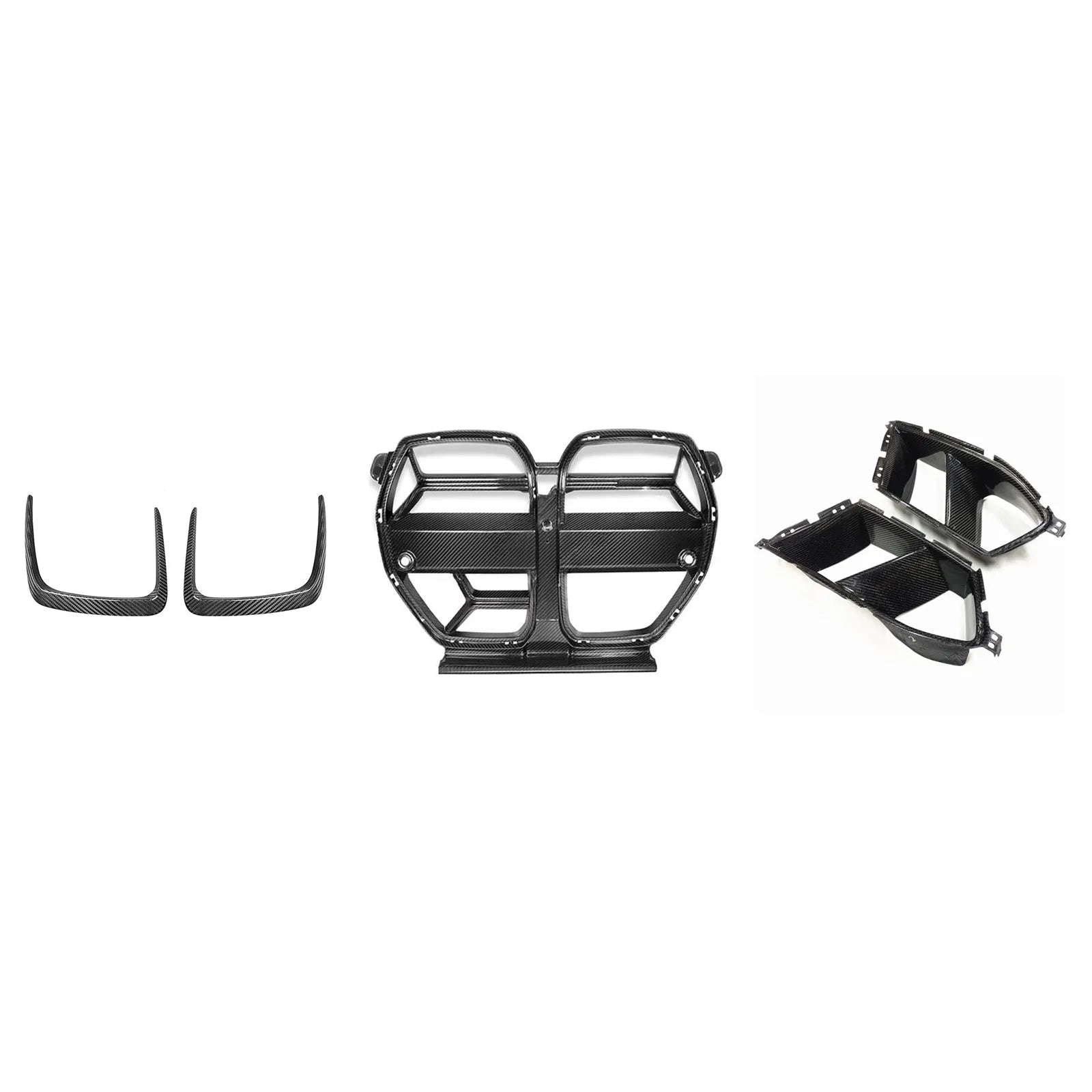 Genuine dry carbon fibre front bumper grille for BMW M3 and M4 models with visible 3K weave pattern