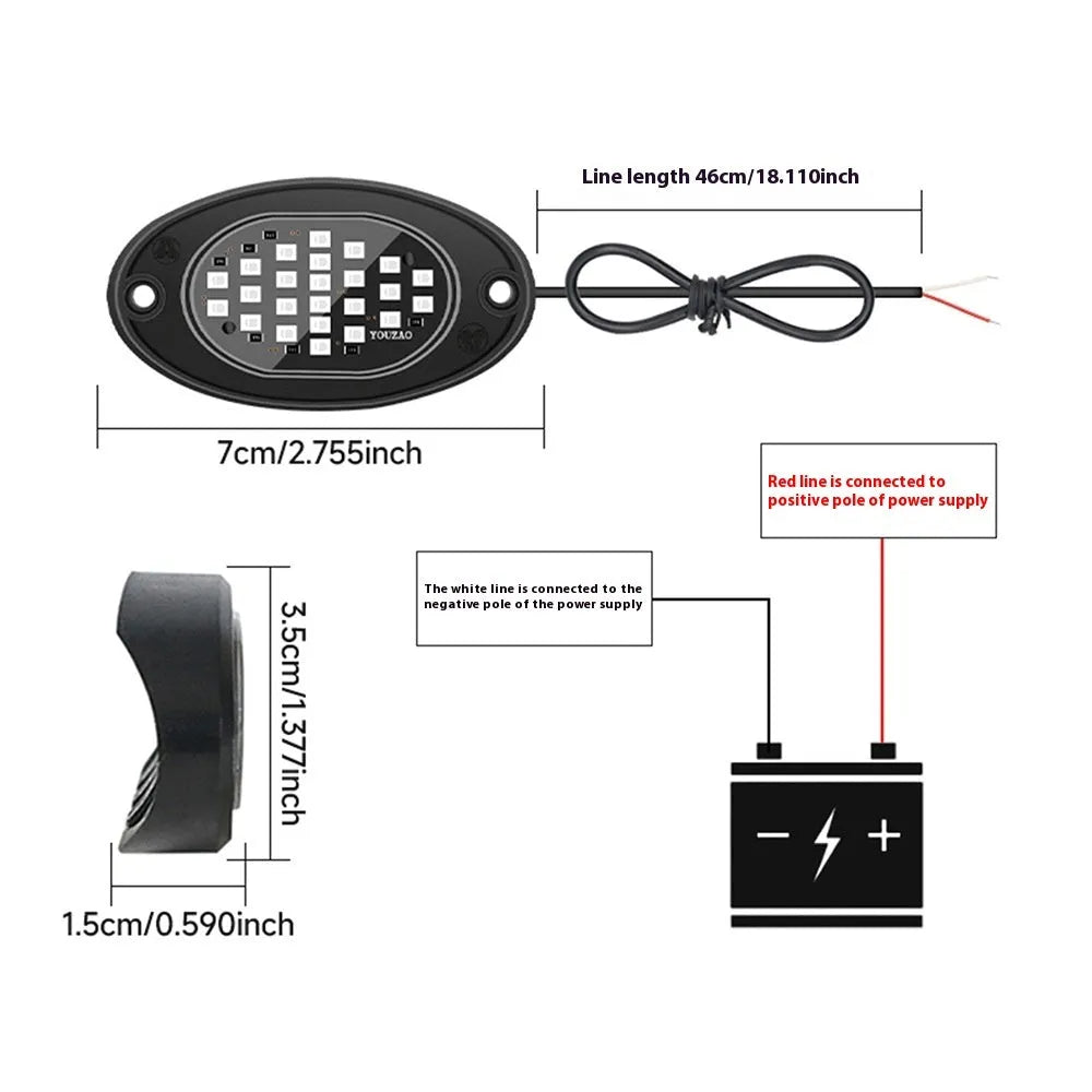 12V car LED chassis ambience light with ABS housing in blue colour option for universal vehicle fit