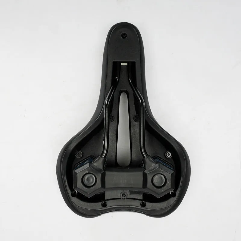 Mountain bike saddle cushion with leather fabric surface and silicone padding in black, 26x18x6cm