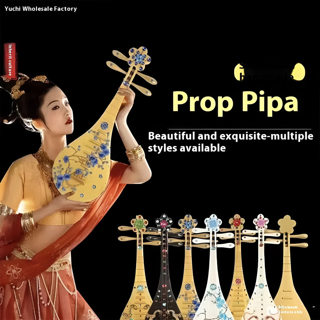 Golden Double Phoenix simulation plastic pipa prop 64.5cm with handmade stickers for Dunhuang dance