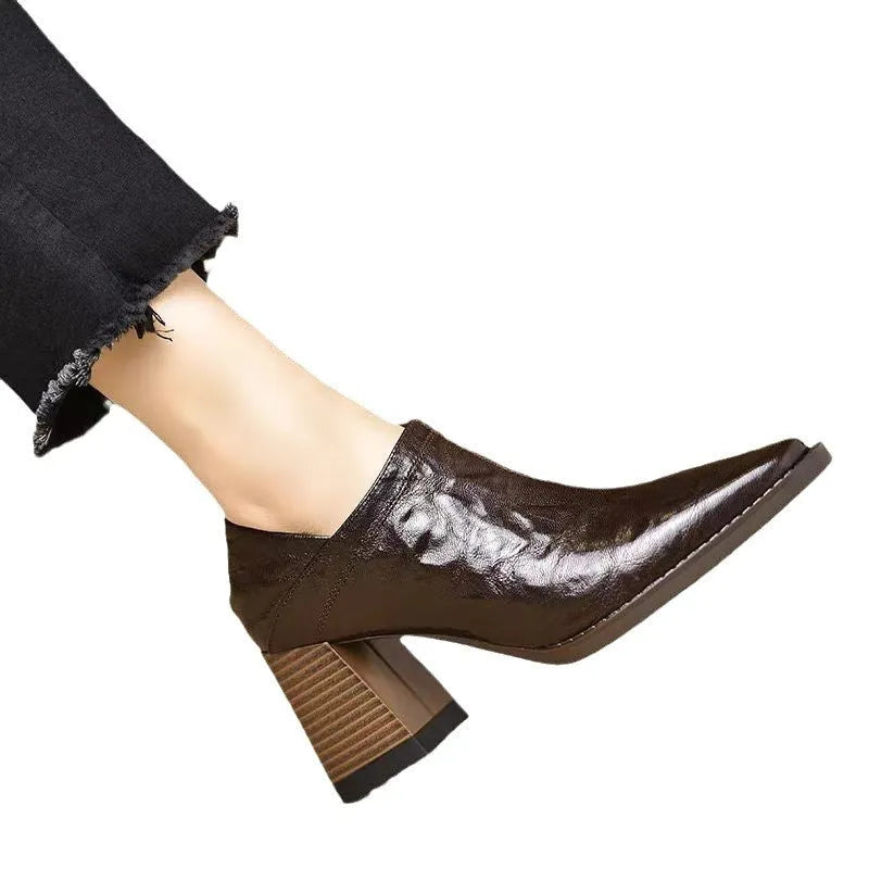 Chunky heel side zip women's high heels in black with square toe and mid heel 3-5cm