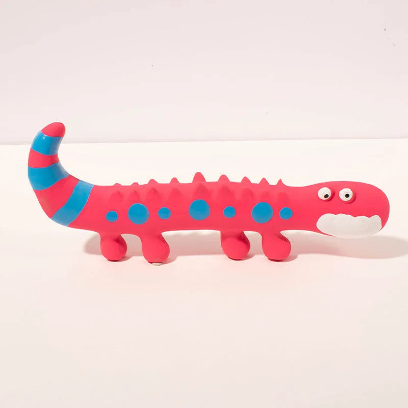 Green lizard-shaped dog chew toy with squeaker for small medium large breed dogs