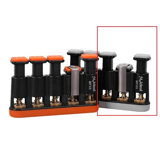 Grey or orange silicone finger trainer for musical instrument practice and climbing