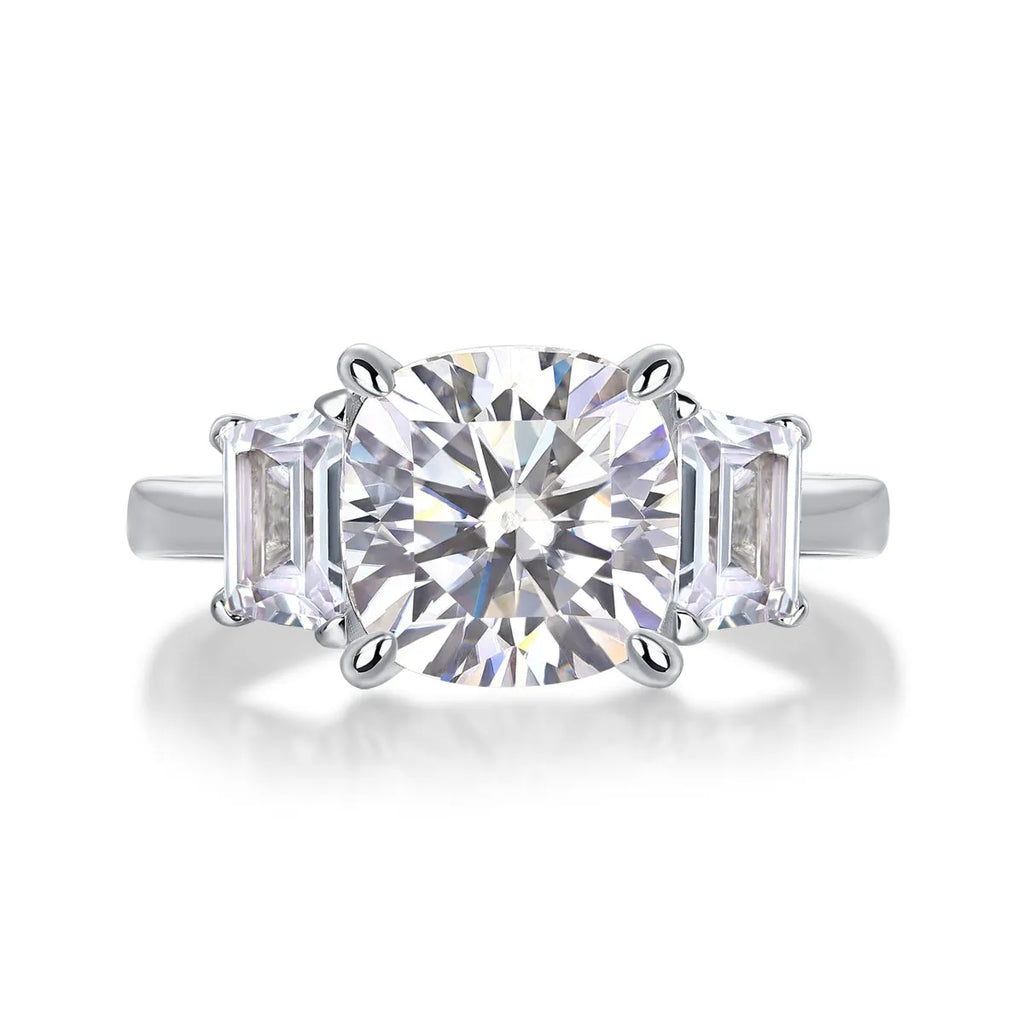 Moissanite wedding ring set with square 9x9mm stone in S925 silver and platinum plating