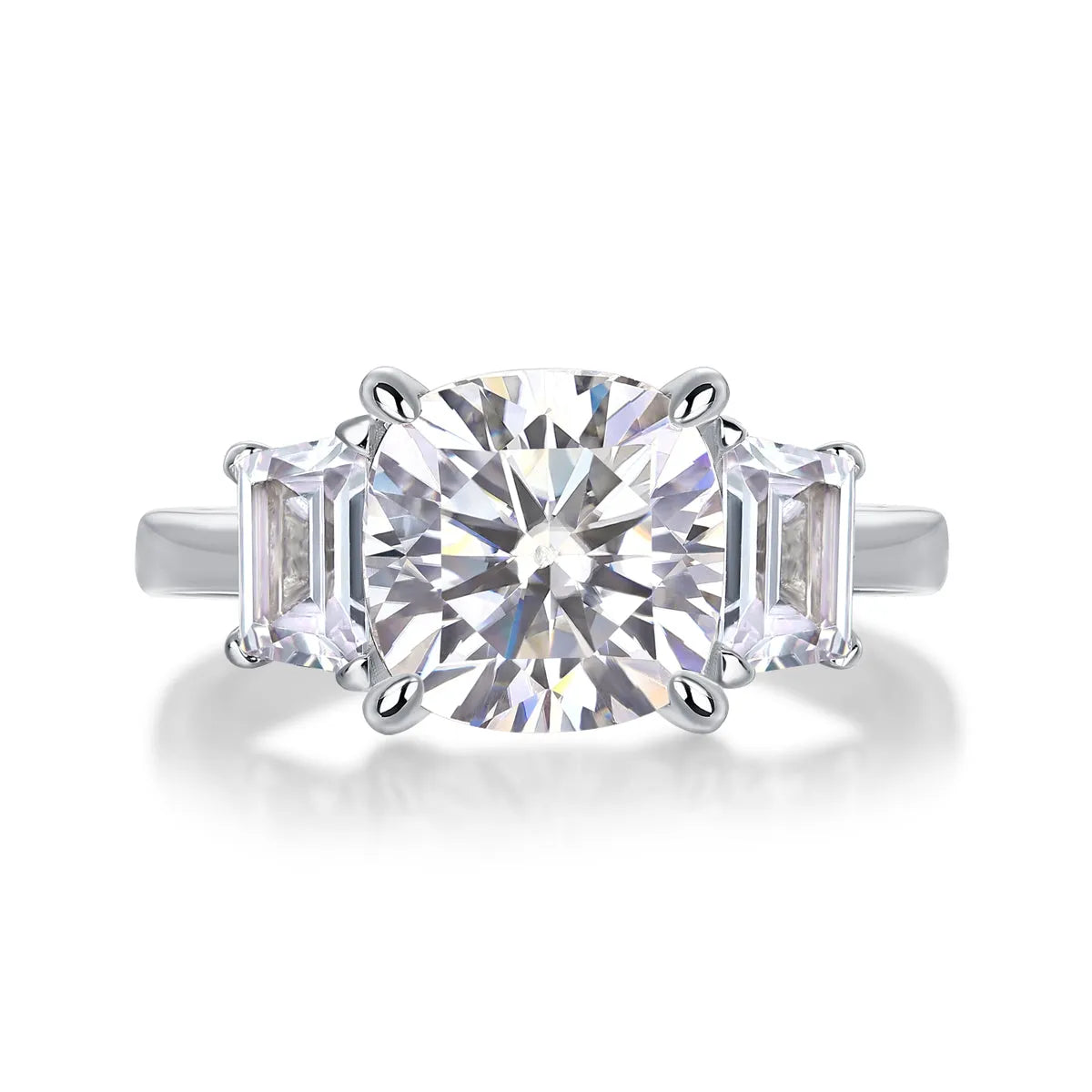 Moissanite wedding ring set with square 9x9mm stone in S925 silver and platinum plating