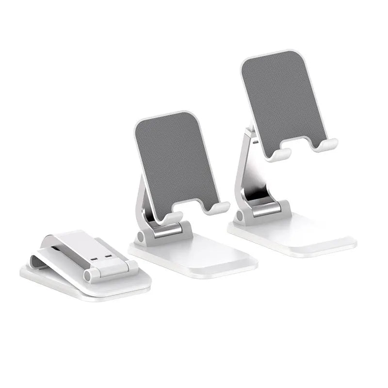 Foldable multifunctional desktop phone holder in black aluminium alloy and silica gel for hands-free viewing