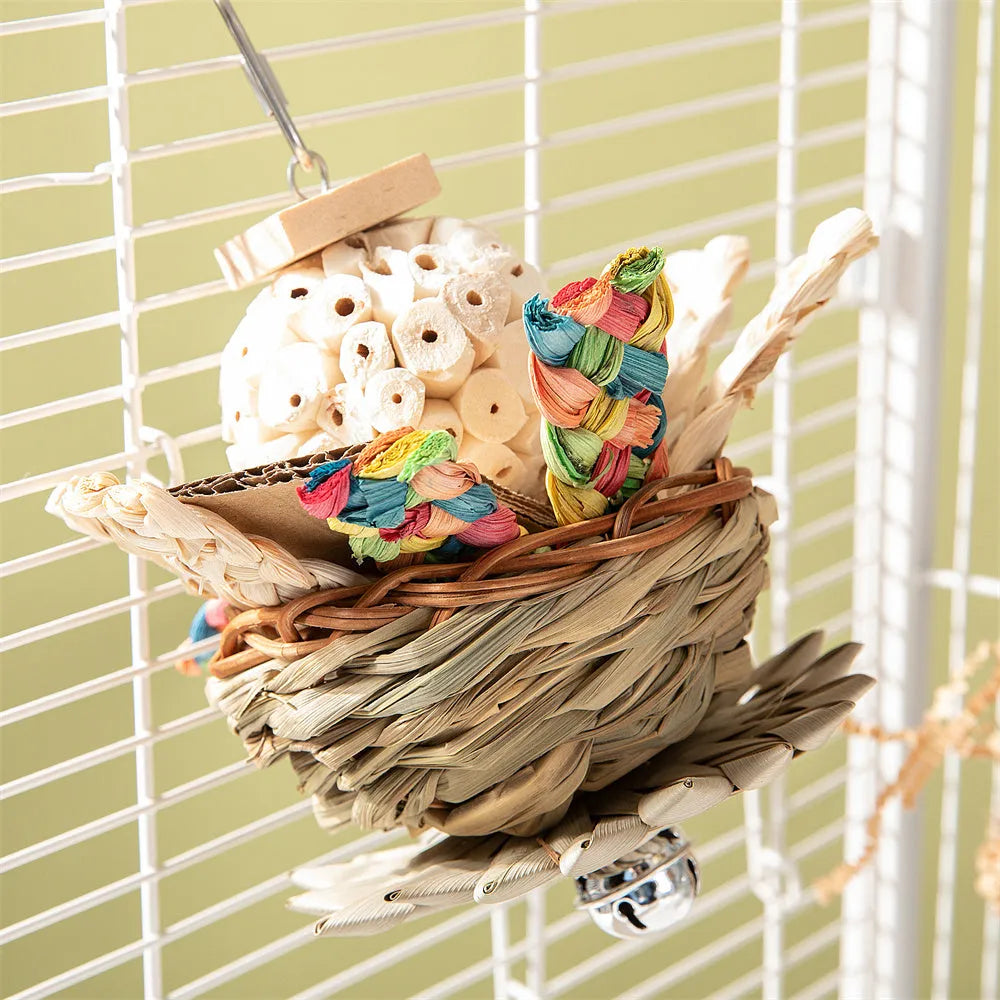 Parrot gnawing toy shown in three different size sets for bird beak conditioning