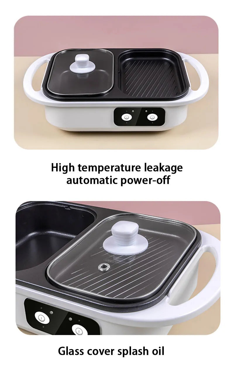 White or green dual-function electric hot pot with mechanical controls and compact design