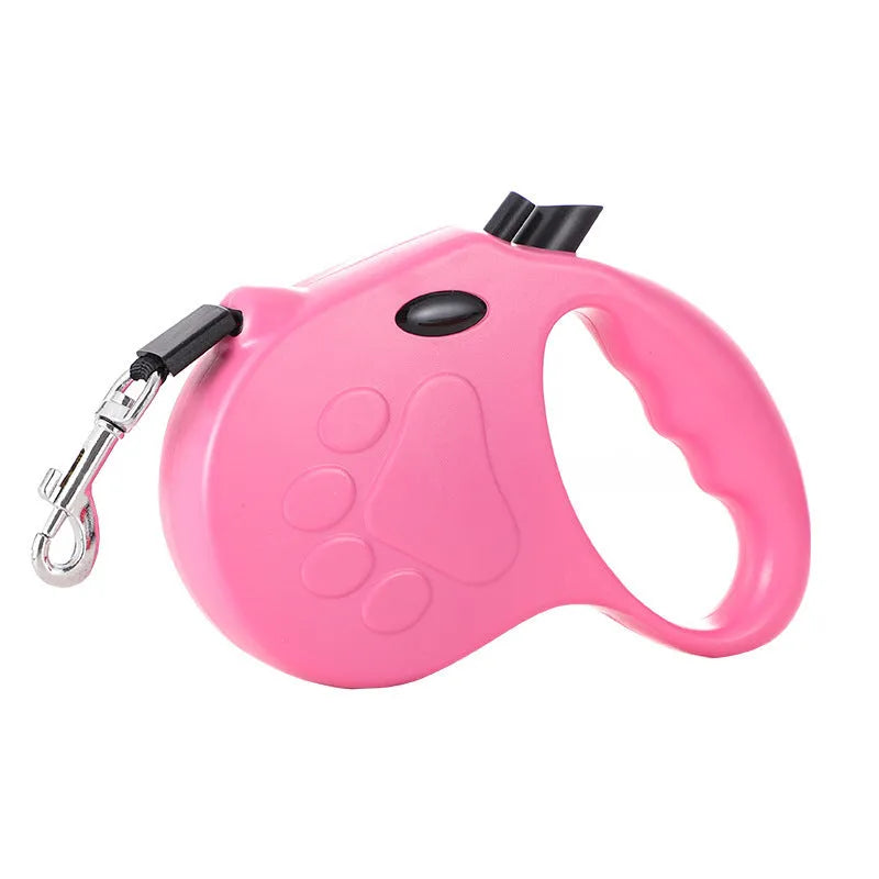 Automatic telescopic traction rope for pets in ABS plastic, 140x168mm, available in multiple colours including Footprint Black and Dog Head Sky Blue