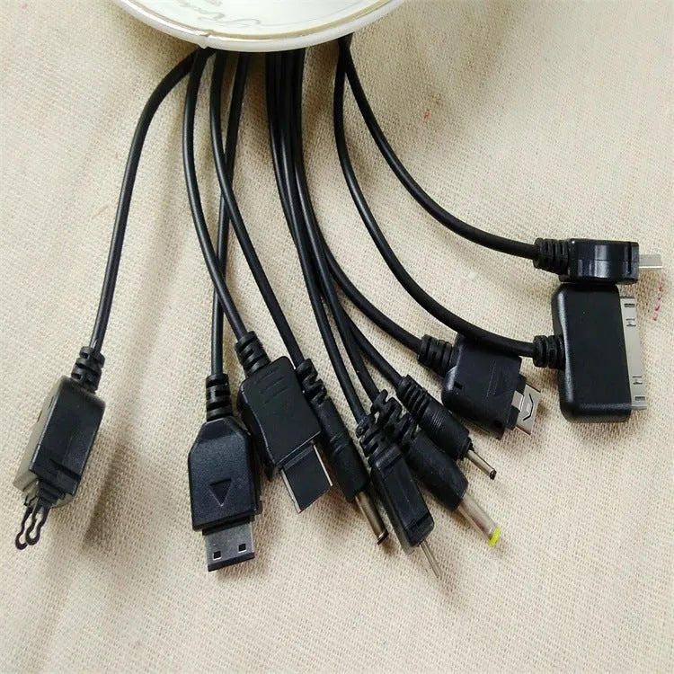 White PVC multi-function charging cable with spring drag design and multiple connectors