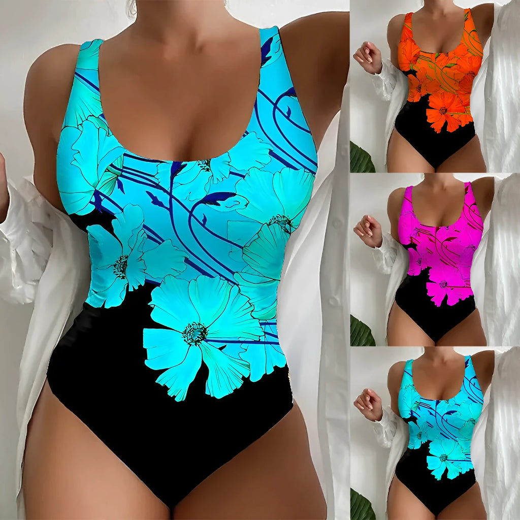 Women's orange red 3D printed one-piece swimsuit with Lycra fabric for swimming