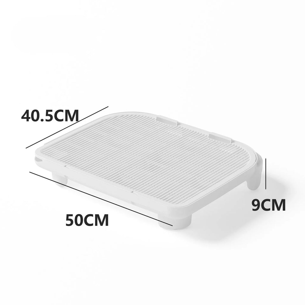 Milk yellow plastic cat litter mat with anti-slip silicone feet, dimensions 40cm by 40.5cm.