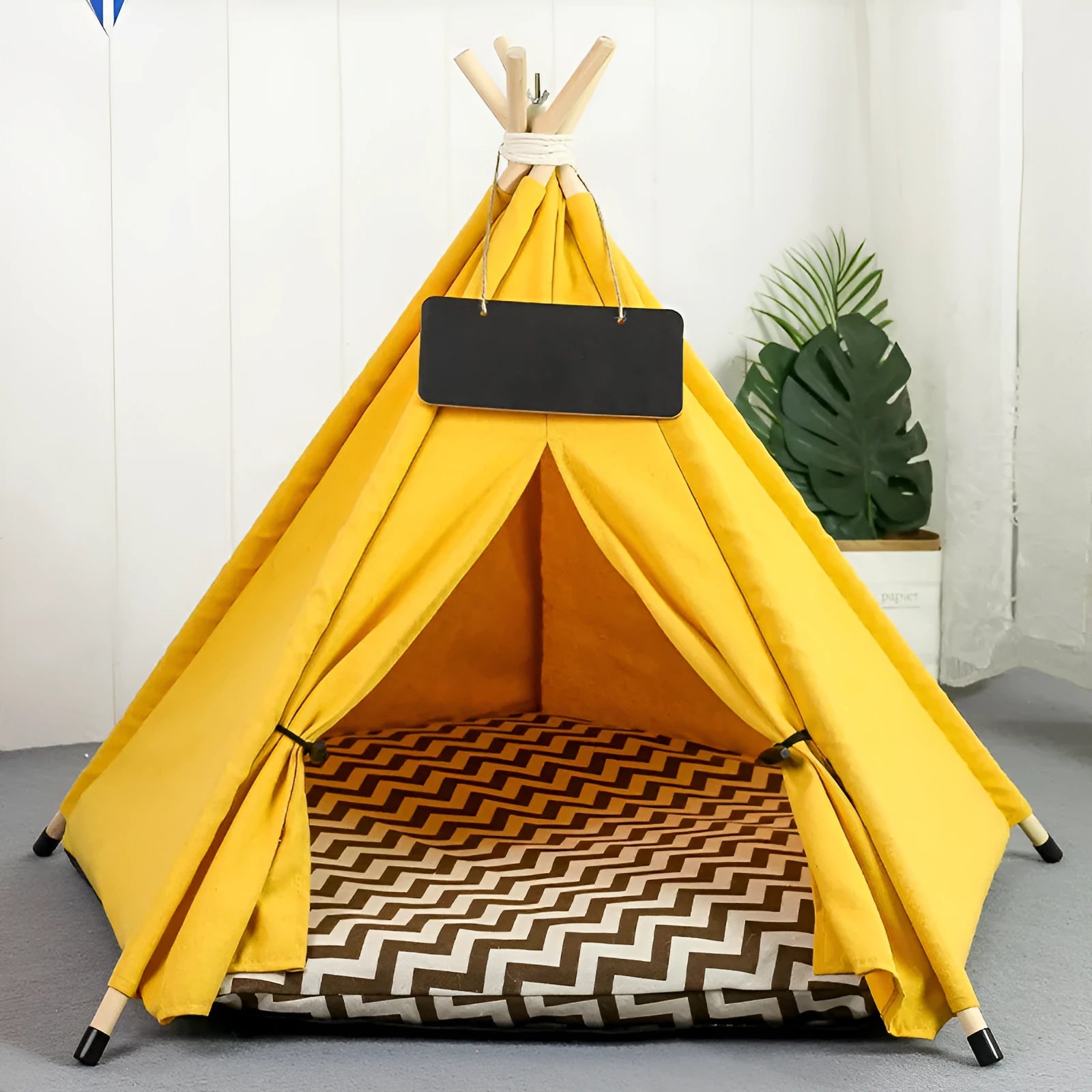 Striped pet teepee tent with cushion for small dogs cats rabbits