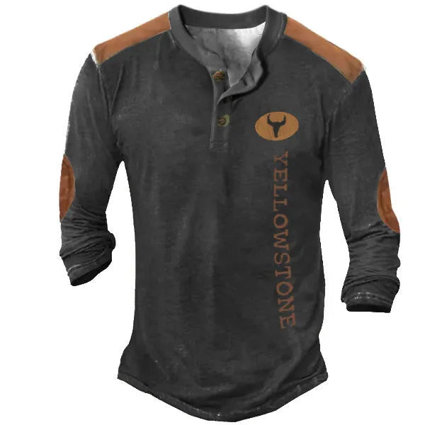 Men's long sleeve Henley shirt in solid colour with printed details, 90% polyester, CT09 series
