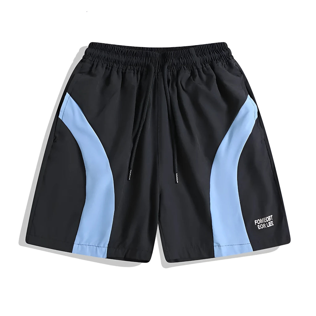 Men's black quick-drying training shorts with elastic waistband and above-knee length