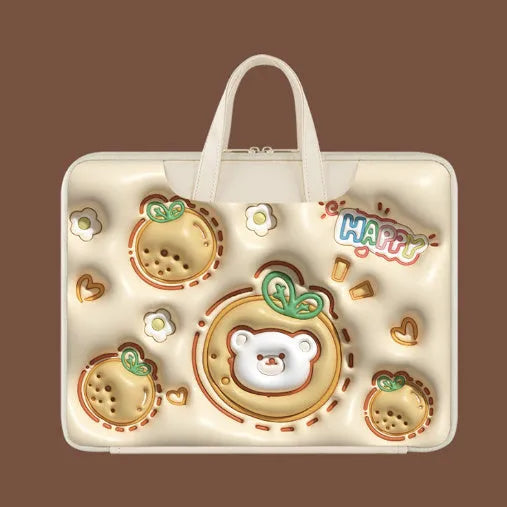 Inflatable PU leather laptop bag with luggage hanger loop in a cute panda design