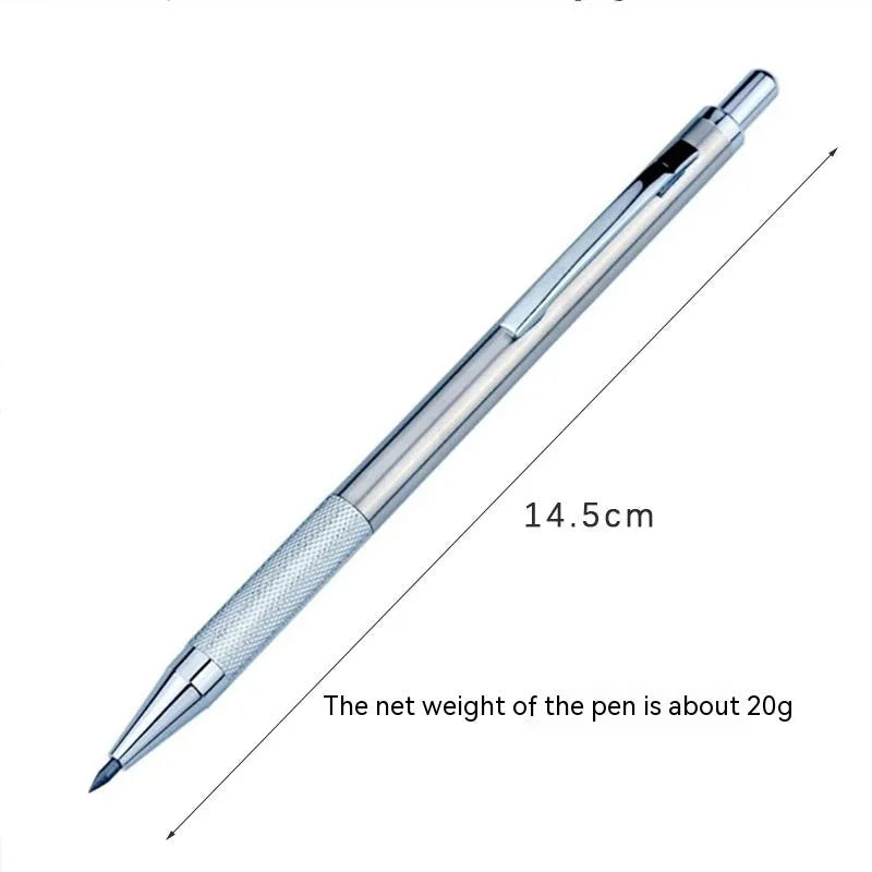 Metal automatic mechanical pencil with five lead size options and 2B graphite refills