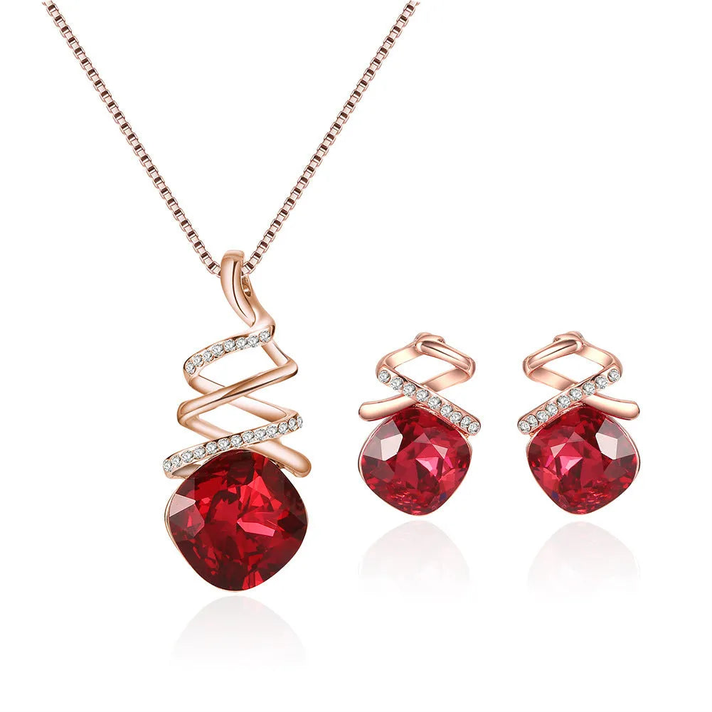 Alloy bridal jewelry set with water wave chain necklace and matching earrings silver tone