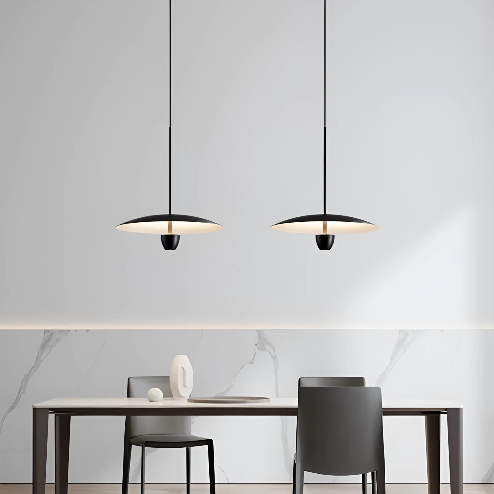 Black Nordic minimalist ceiling chandelier with warm white lighting