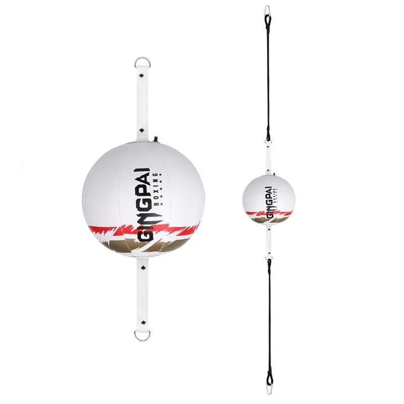 Black, black and green, and white hanging PU boxing speed ball for reaction dodge training