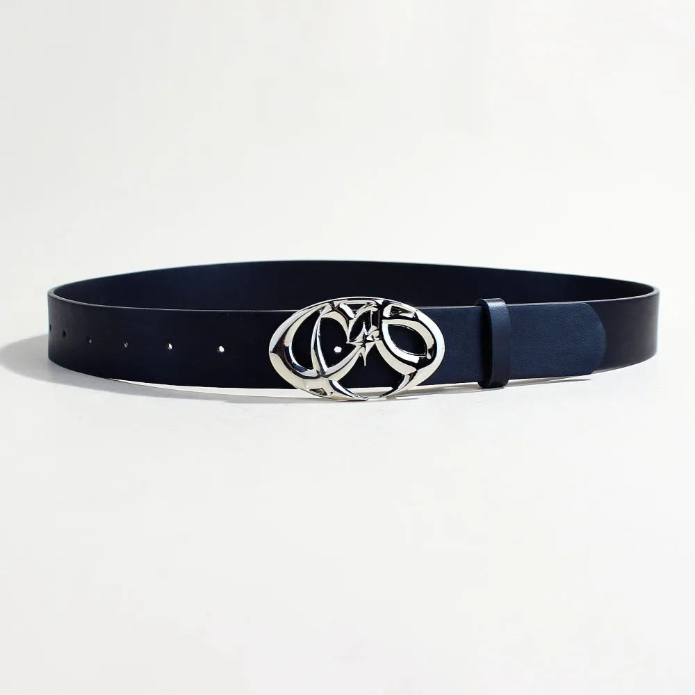 Casual PU leather belt with silver alloy snap button buckle showing three style variations