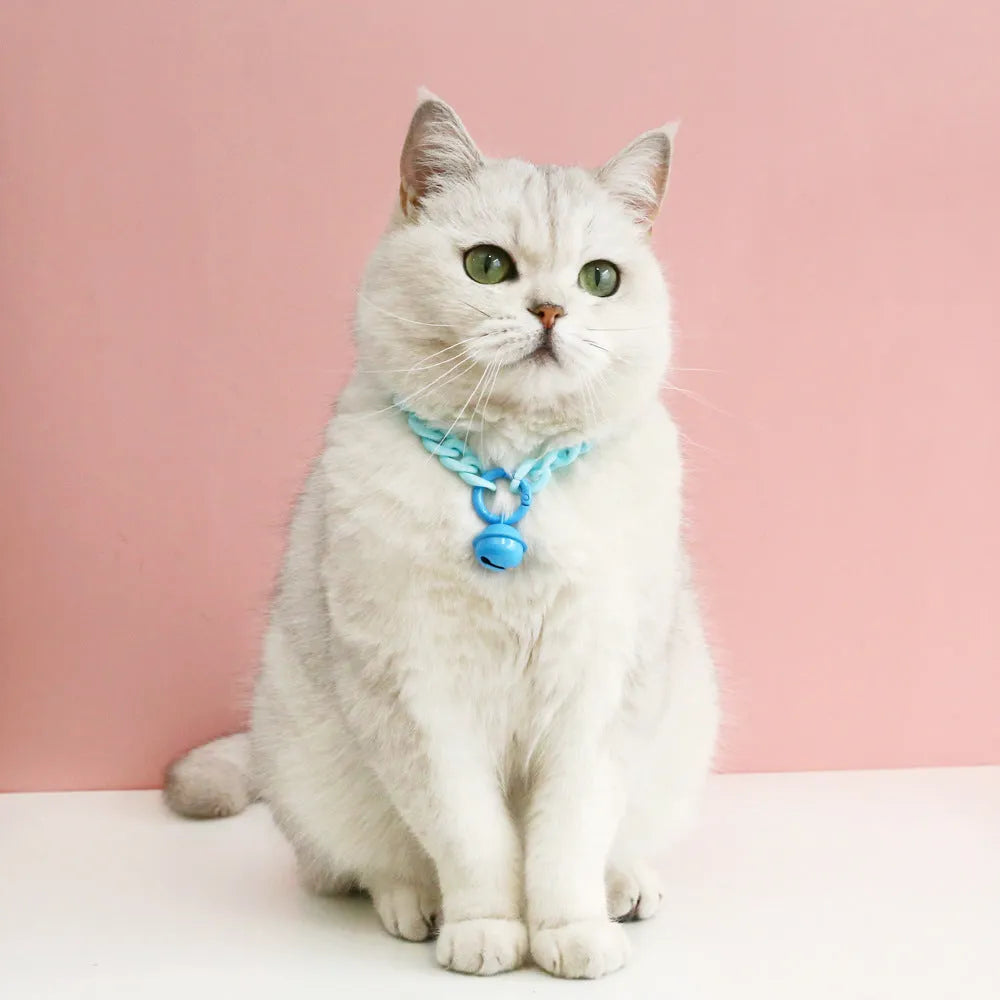 Adjustable plastic pet collar in macaron candy colours with chain detailing for cats, dogs and rabbits