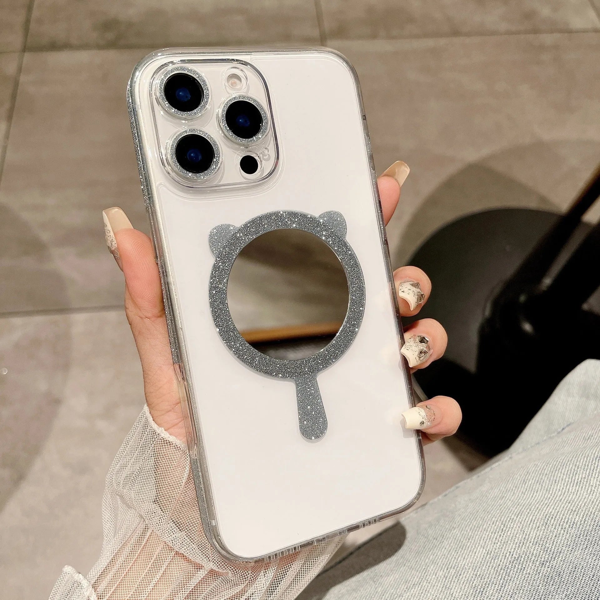 Advanced magnetic suction TPU phone case for iPhone with Star River mirror design in blue colour