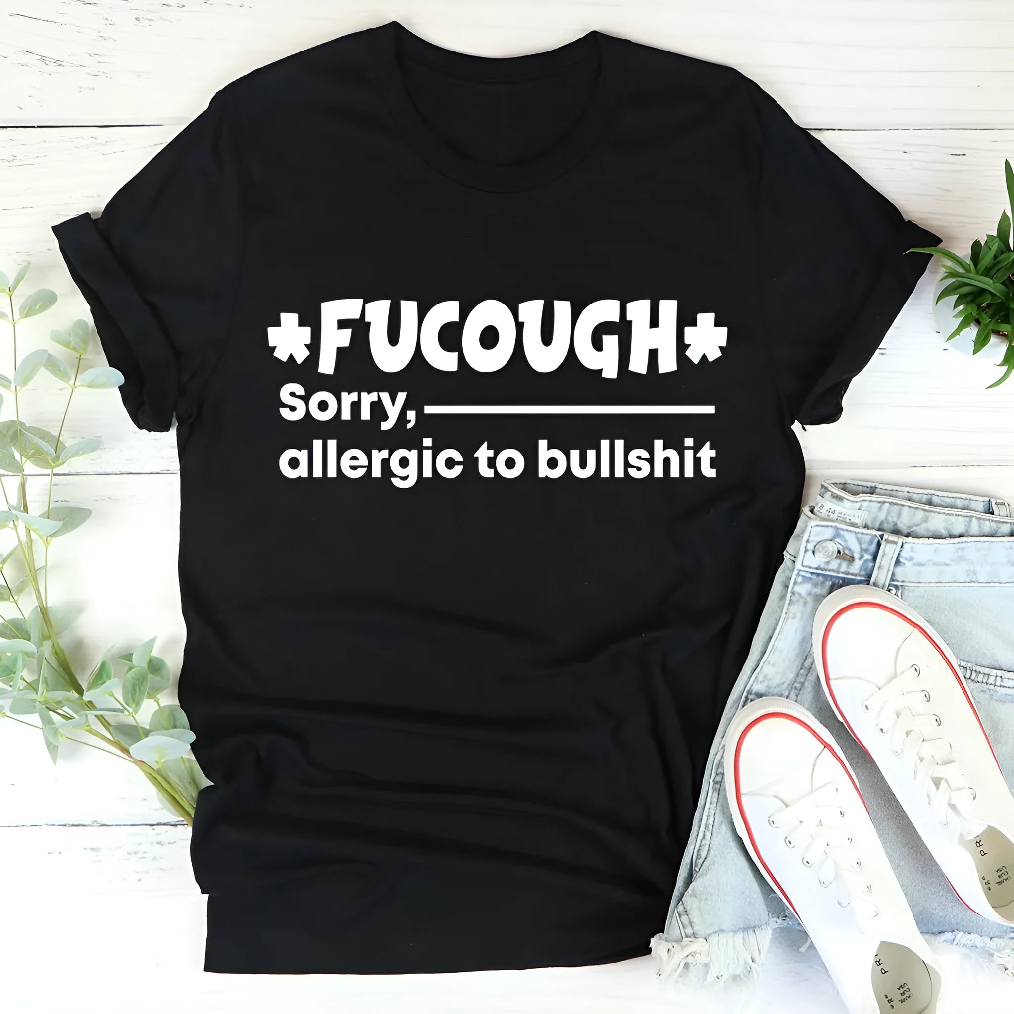Black cotton summer t-shirt with short sleeves, round neck, and loose straight cut fit