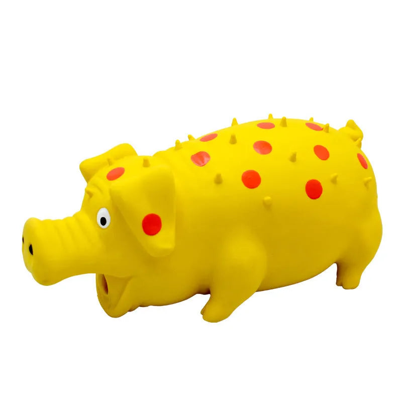 Pig-shaped latex dog chew toy with squeaker in assorted colours for aggressive chewers