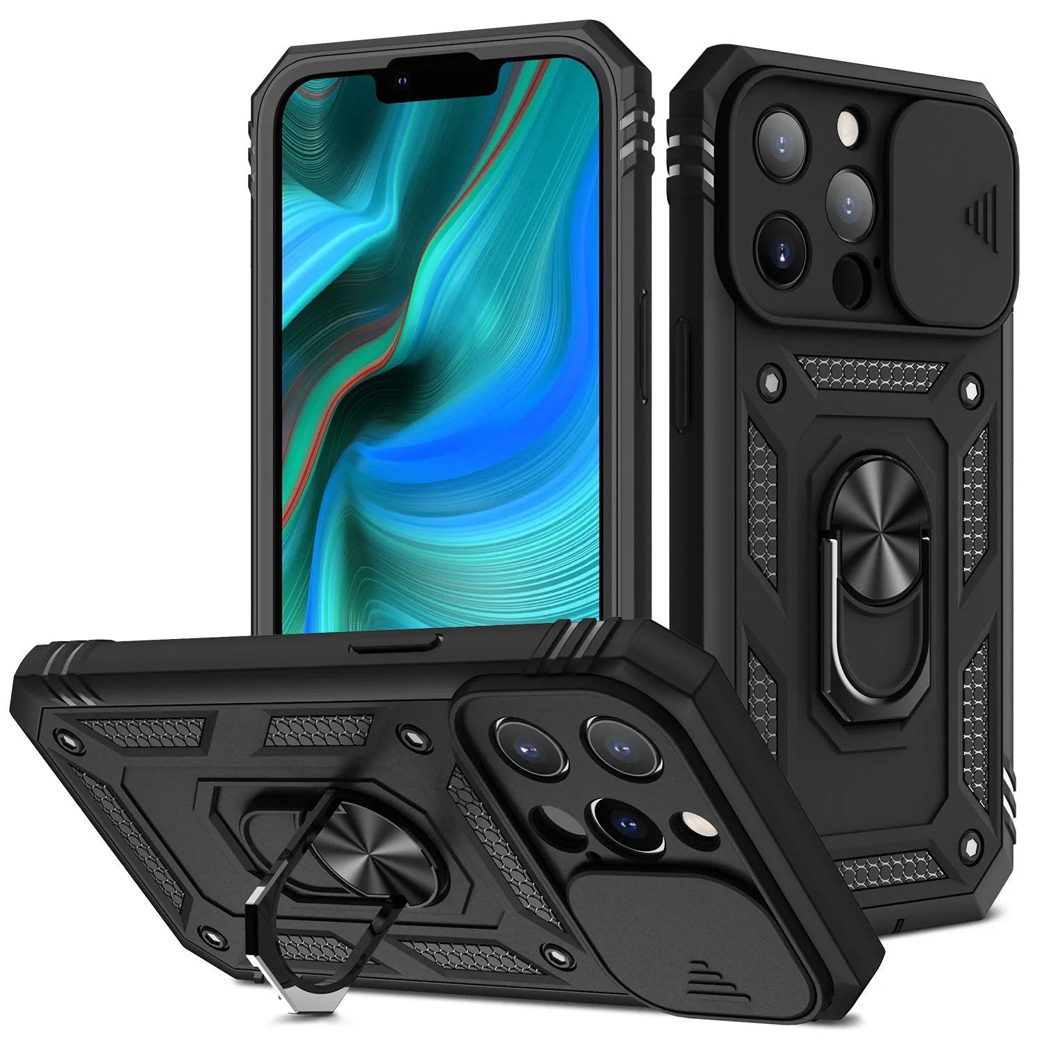Magnetic sliding window phone case for iPhone 12 and 13 series in multiple colour combinations