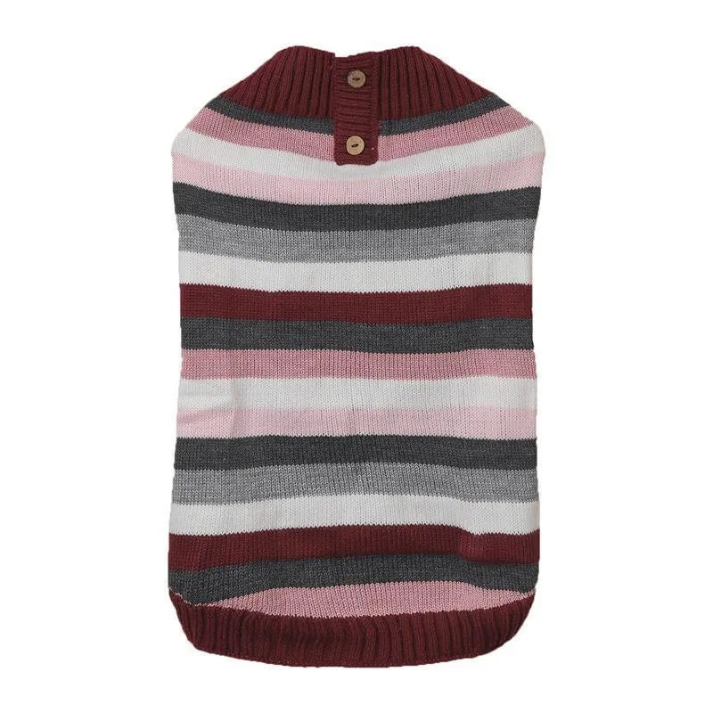 Grey dog sweater with contrast horizontal zipper and button pocket on a small dog