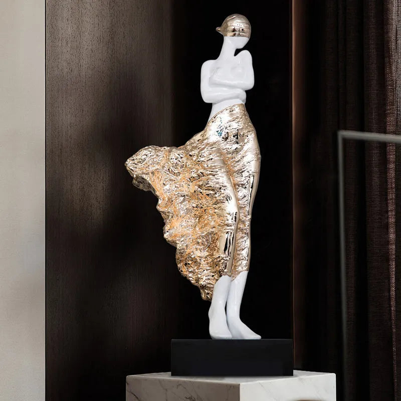 Light luxury beauty characters sculptured ornament in rose gold or silver, 48cm high on display.