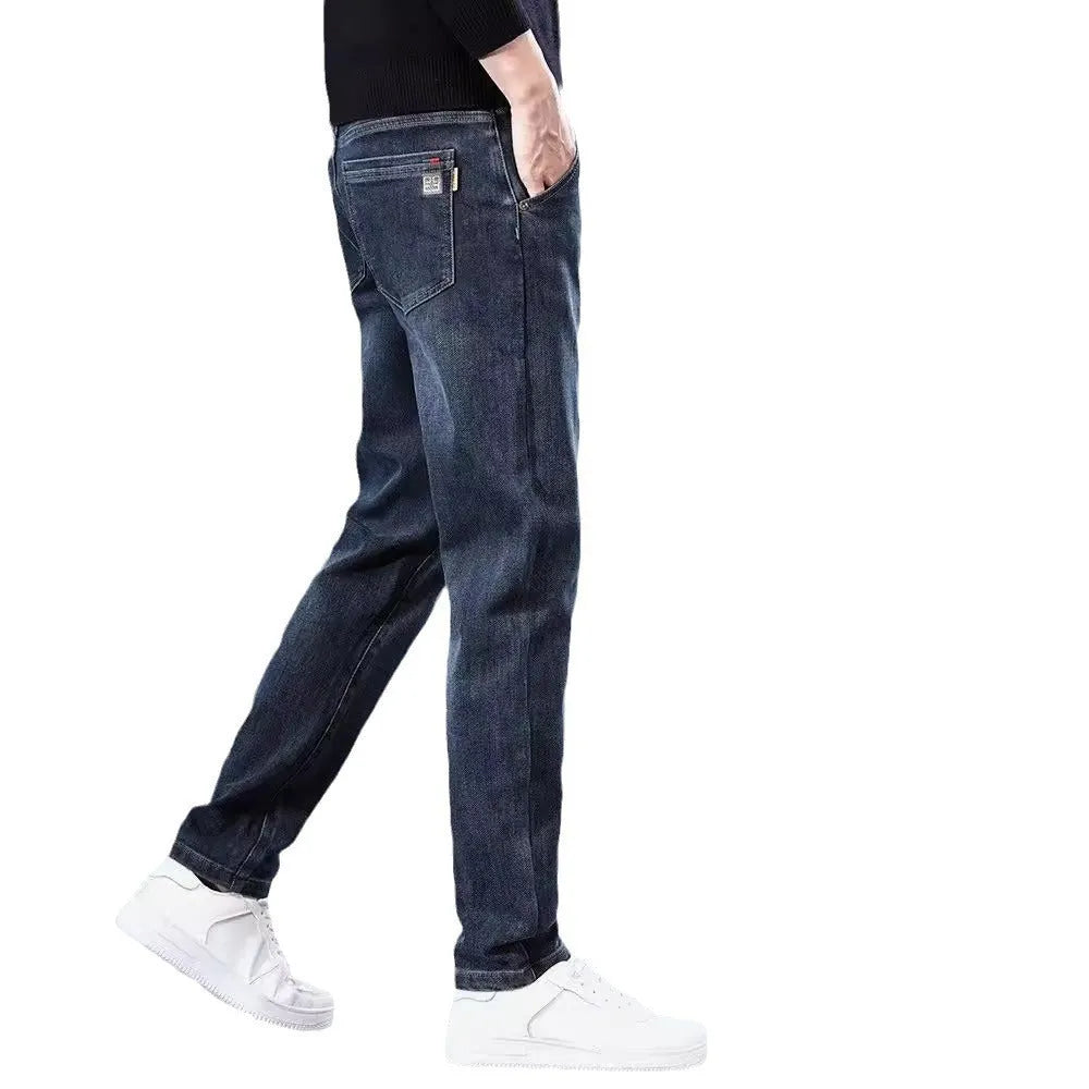 Blue grey slim straight casual trousers with mid waist design and pencil leggings style