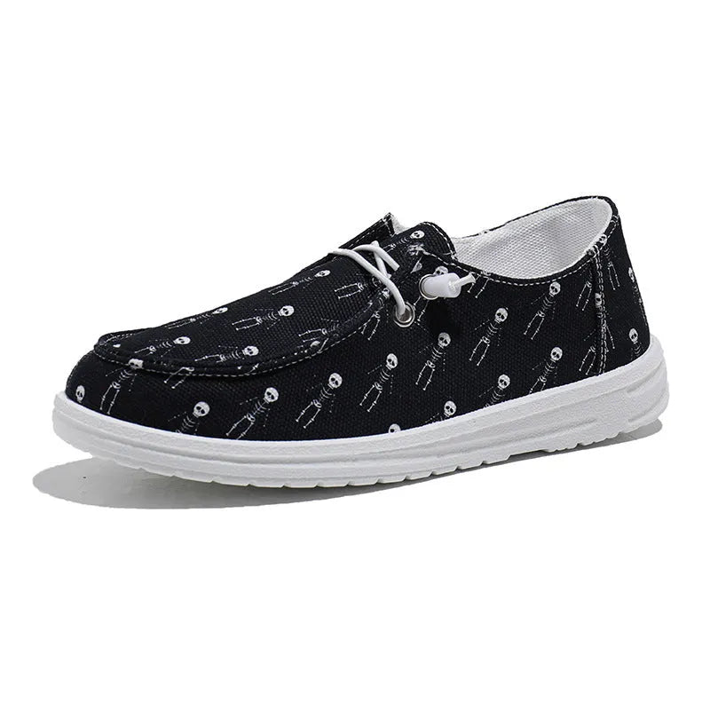 Women's black canvas low top soft sole shoes oversleeves for Halloween