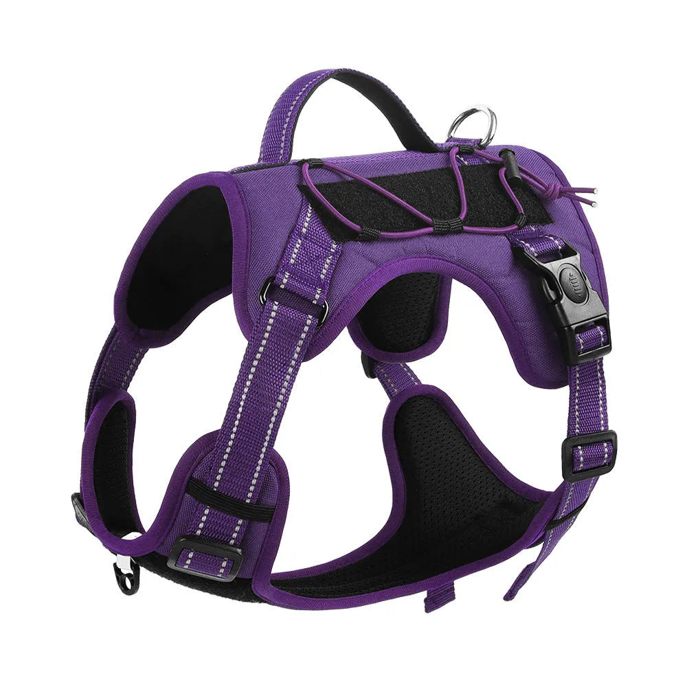 Reflective dog harness and lead set with hand-holding rope in multiple colour options