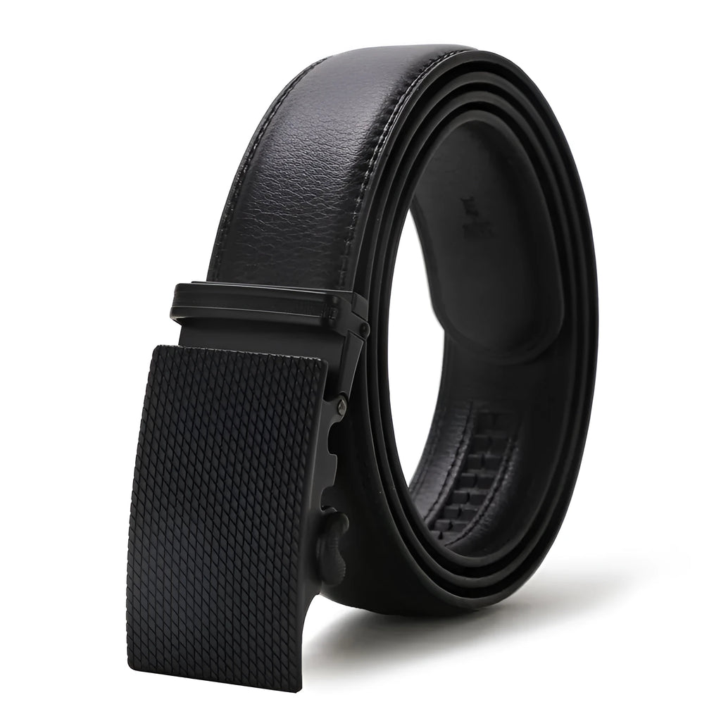 Automatic buckle belt for men, artificial leather, alloy rectangular buckle, 125cm, black colour