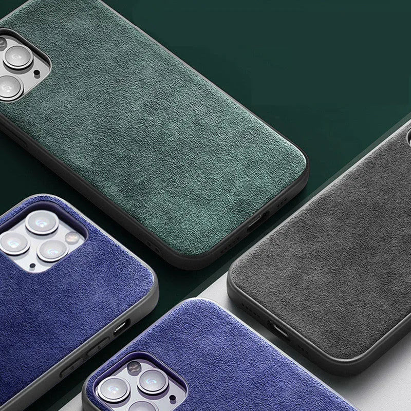 Suede iPhone case in dark blue colour showing back cover design